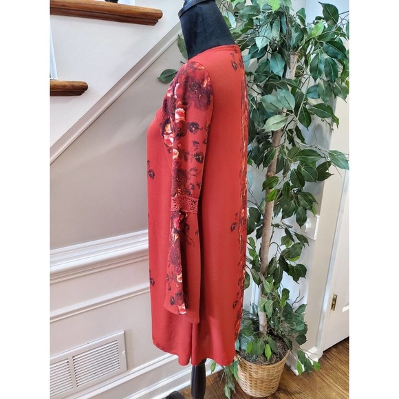 Altar’d State Red Floral Lace Up Boho Bell Sleeve V Neck Knee Length Dress Small - Picture 6 of 14
